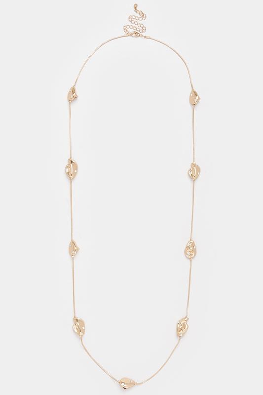 Gold Tone Long Diamante Nugget Necklace | Yours Clothing 2