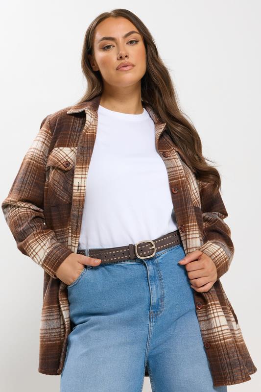 Plus Size  Yours Brown Faux Suede Stitch Detail Belt