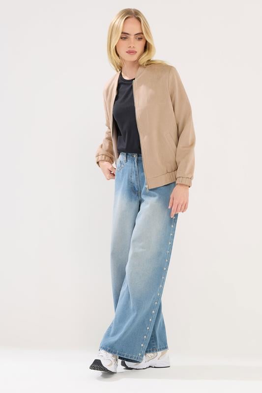 PixieGirl Petite Women's Natural Brown Faux Suede Bomber Jacket | PixieGirl 2