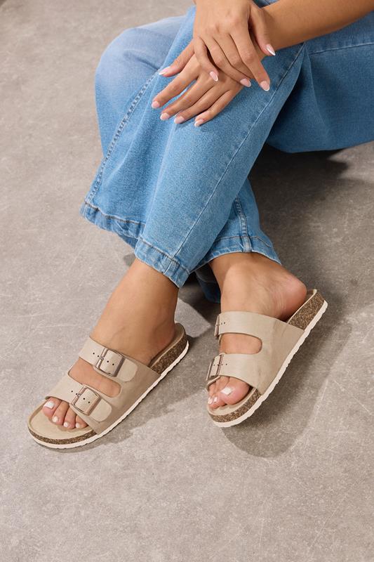 Plus Size  Yours Natural Brown Faux Suede Buckle Strap Sandals In Extra Wide EEE Fit