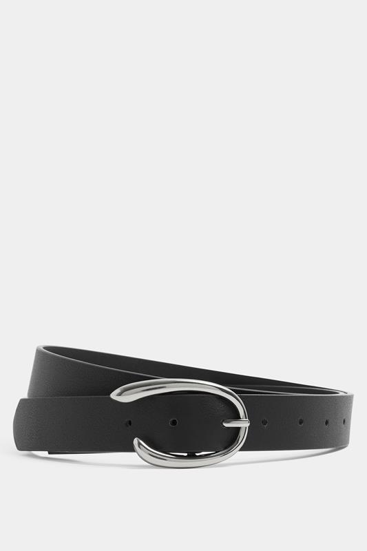 Black Faux Leather Oval Buckle Belt