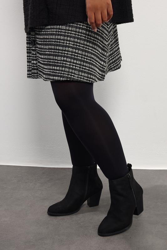 Plus Size  Yours Black Faux Suede Block Heel Ankle Boots In Wide E Fit & Extra Wide EEE Fit