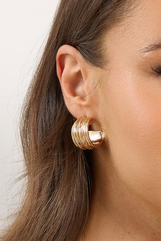 Gold Tone Textured Curve Stud Earrings | Yours Clothing 1