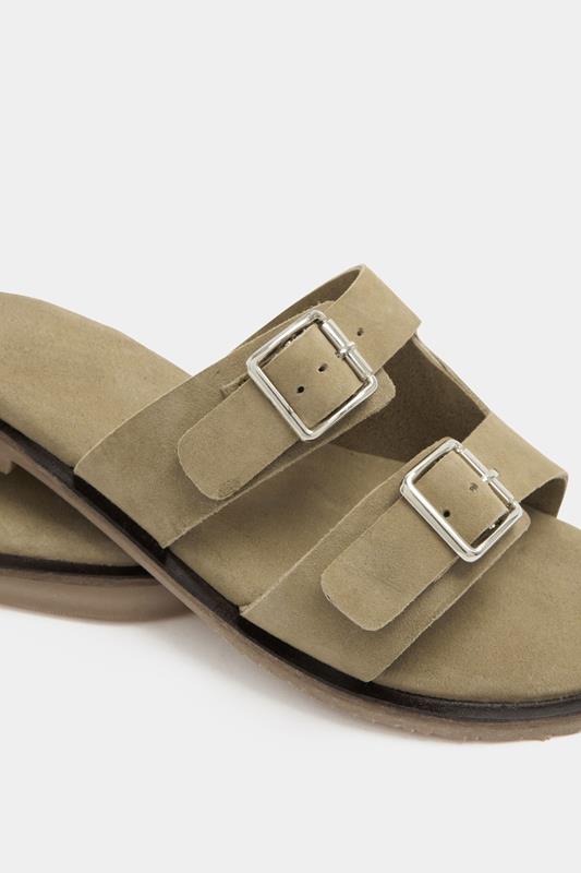 Taupe Brown Double Buckle Footed Mule In Extra Wide EEE Fit 3