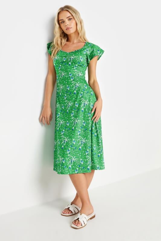 PixieGirl Petite Women's Green Ditsy Floral Print Midi Dress | PixieGirl 1