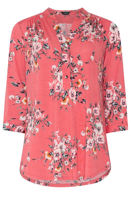 M&Co Pink Floral Half Placket Shirt | M&Co 5