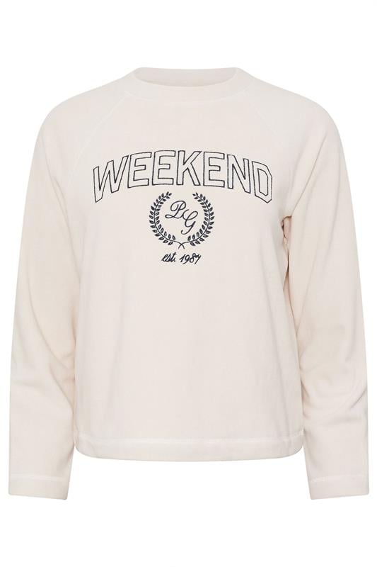PixieGirl Petite Women's Ivory White 'Weekend' Slogan Fleece Lounge Top | PixieGirl 6