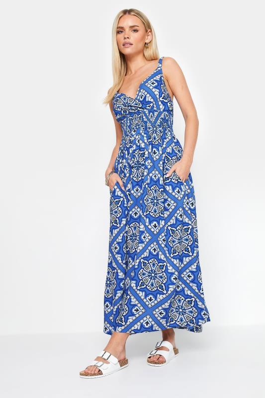 Petite Blue Tile Print Maxi Dress | PixieGirl 2