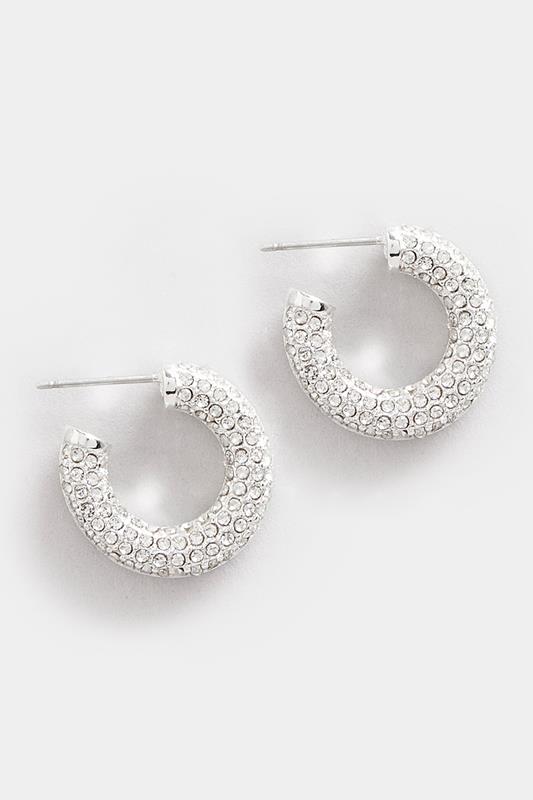 Silver Tone Chunky Diamante Hoop Earrings | Yours Clothing 2