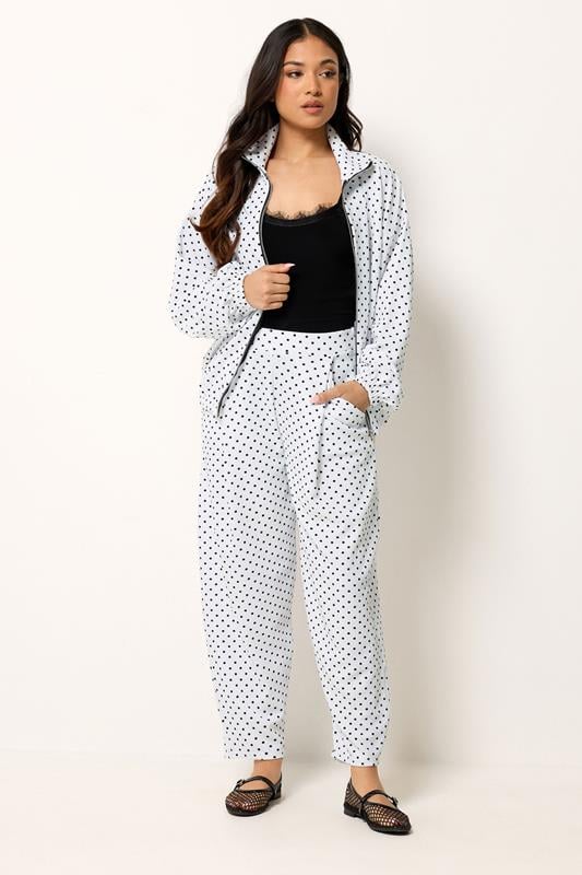 PixieGirl Petite Women's White Polka Dot Crinkle Barrel Leg Trousers | PixieGirl 4