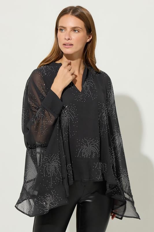 Women's  STAR Black Embellished Cape Blouse