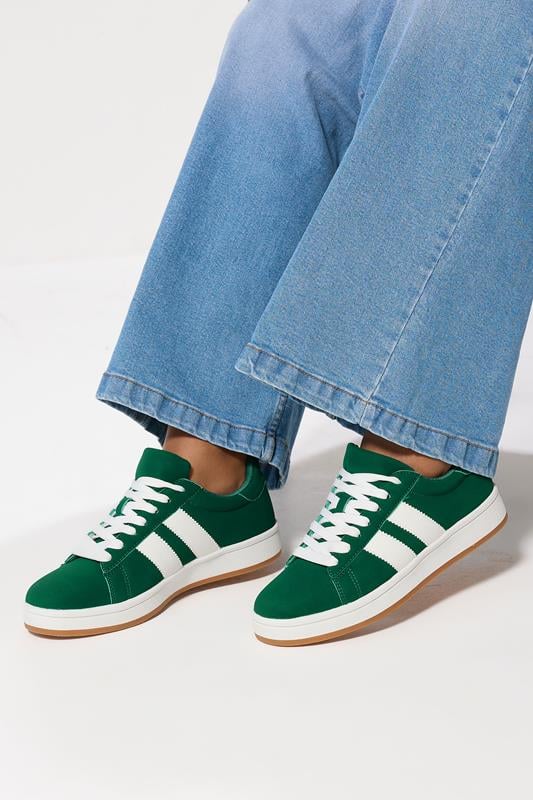 Plus Size  Yours Green Padded Lace Up Trainers In Wide E Fit