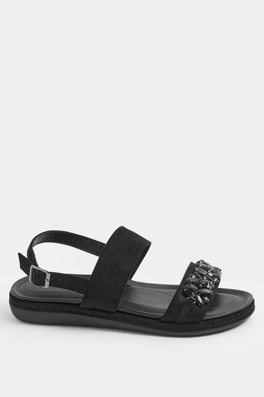 Black Diamante Stone Embellished Sandals In Extra Wide EEE Fit | Yours Clothing 2
