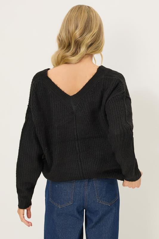 PixieGirl Petite Women's Black Knitted V-Neck Jumper | PixieGirl 3