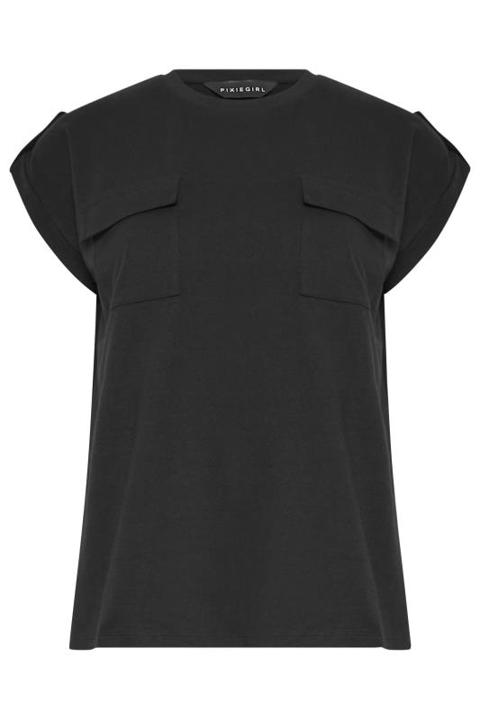 Petite Black Pocket Detail Cotton T-Shirt | PixieGirl 6