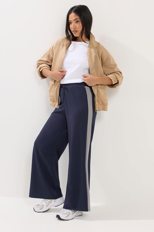  PixieGirl Petite Navy Blue Side Stripe Wide Leg Trousers