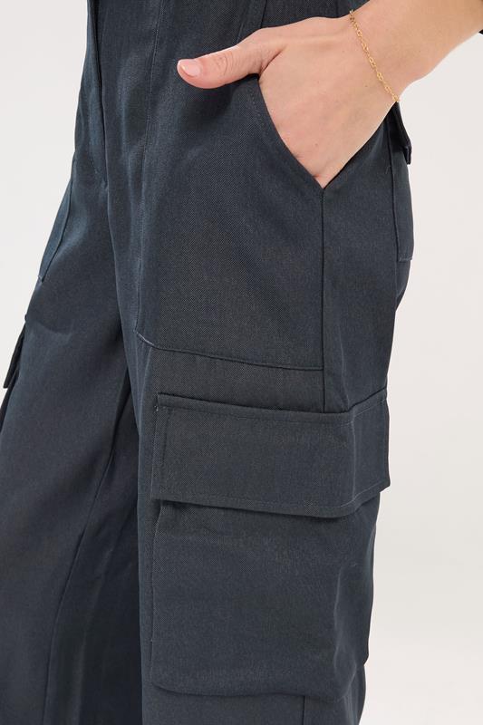 PixieGirl Petite Women's Navy Blue Utility Style Wide Leg Trousers | PixieGirl 4