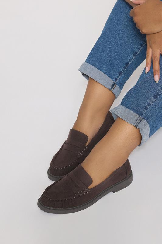 Plus Size  Yours Chocolate Brown Faux Suede Ruched Front Loafers In Extra Wide EEE Fit