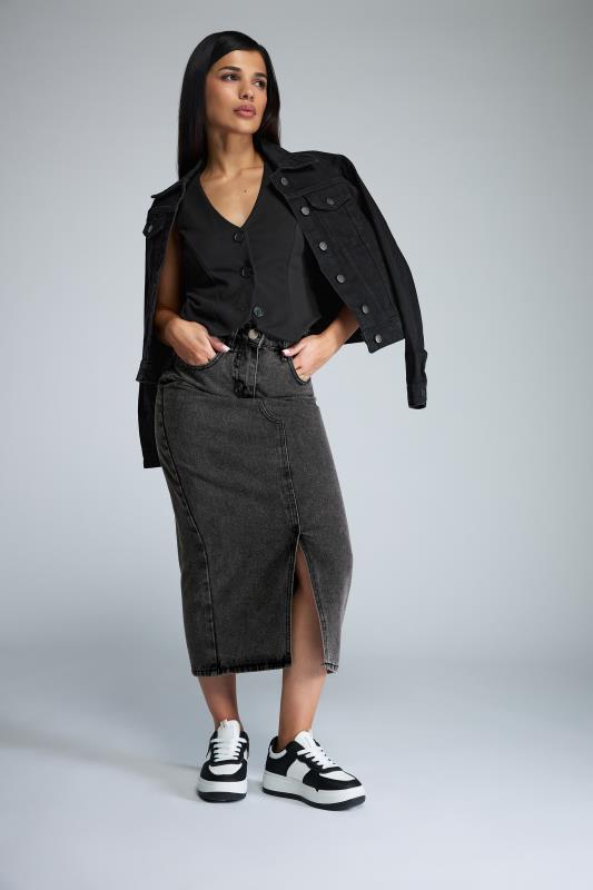 PixieGirl Black Denim Midi Skirt | PixieGirl 1
