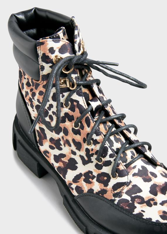 LIMITED COLLECTION Black Leopard Faux Leather Lace Up Boots In Wide Fit | Yours Clothing 6