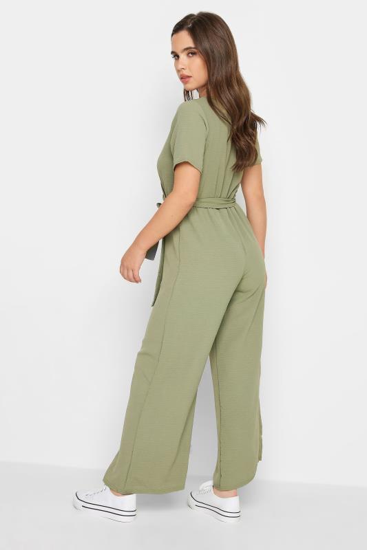 Petite Khaki Green Crepe Belted Wrap Jumpsuit | PixieGirl  3