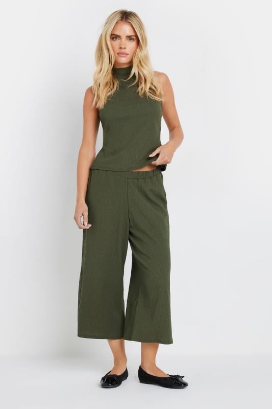  M&Co Petite Khaki Green Textured Culottes