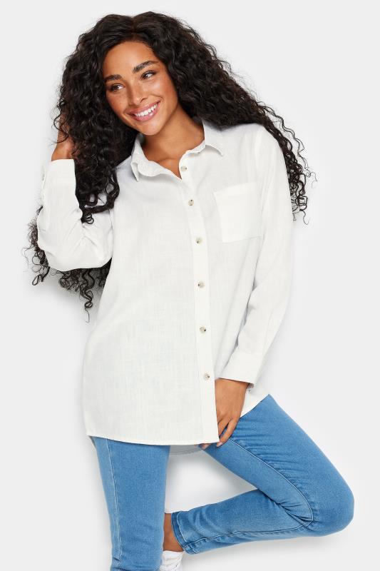  M&Co Petite White Linen Long Sleeve Shirt