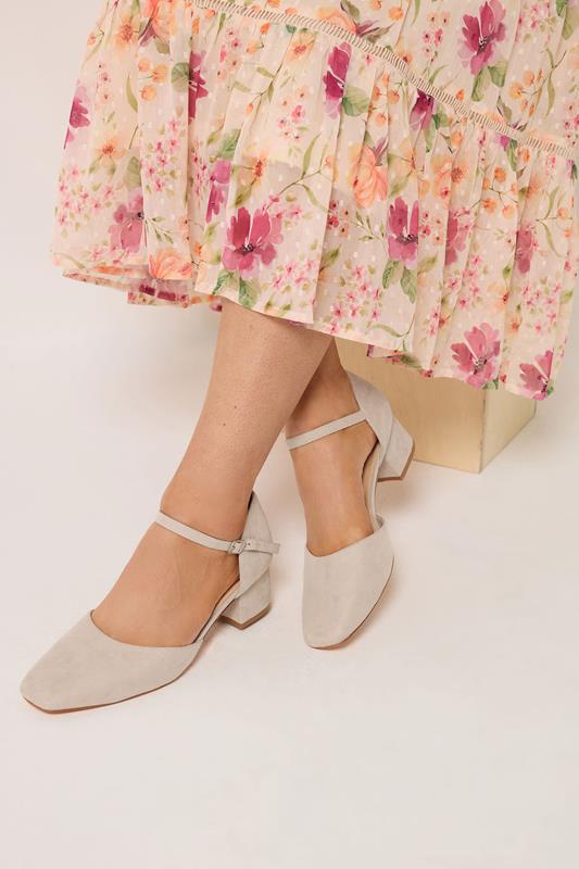 Natural Brown Square Toe Block Heels In Wide E & Extra Wide EEE Fit