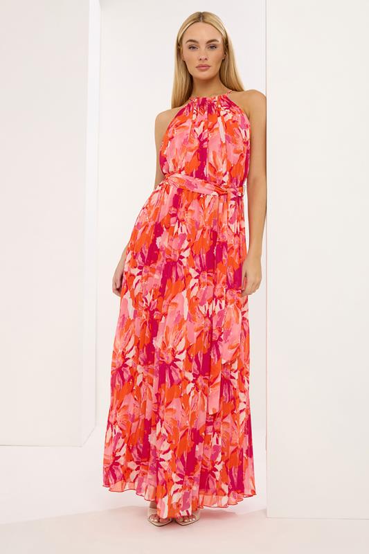  STAR Pink Blurred Floral Pleated Dress