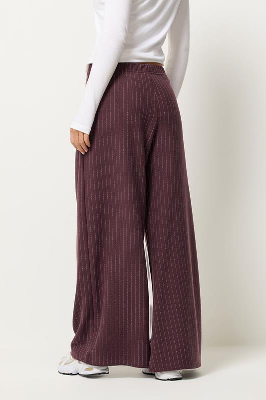 PixieGirl Petite Women's Burgundy Red Pinstripe Palazzo Wide Leg Trousers | PixieGirl 3