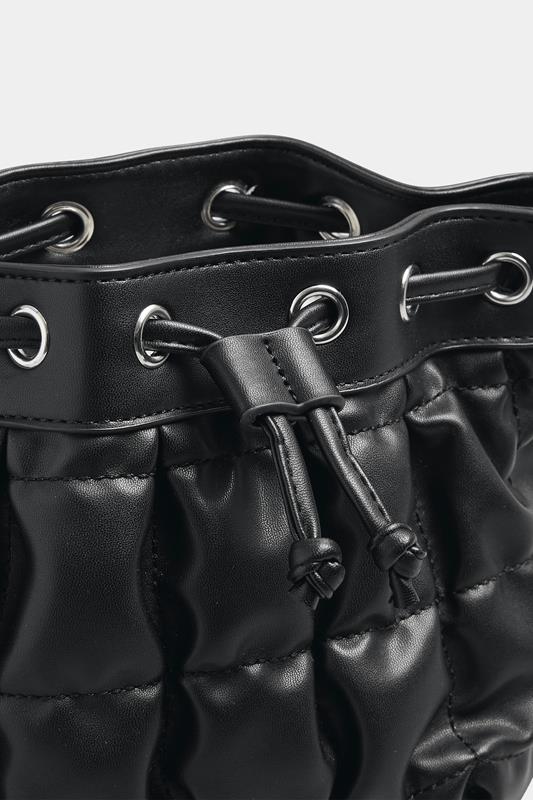 Black Faux Leather Quilted Bucket Bag | Yours Clothing 3
