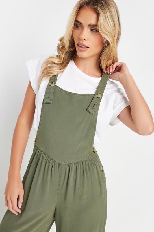 PixieGirl Petite Women's Green Acid Wash Wide Leg Dungarees | PixieGirl 5