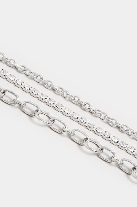 3 PACK Silver Diamante Chain Bracelet Set | Yours Clothing  3