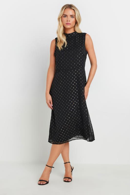  M&Co Petite Black Metallic Detail High Neck Midi Dress