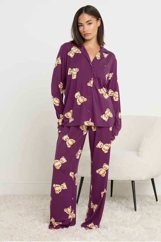 PixieGirl Petite Women's Burgundy Red Soft Touch Teddy Pyjama Set | PixieGirl 1