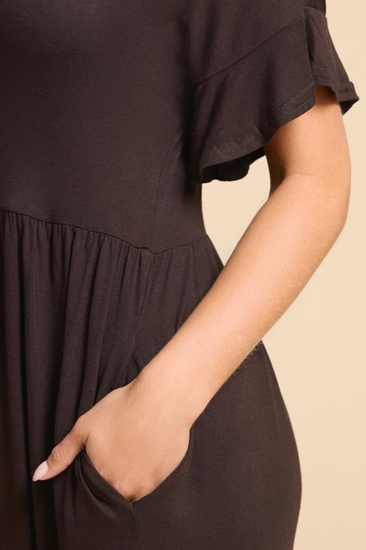 PixieGirl Petite Women's Brown Frill Sleeve Smock Midaxi Dress | PixieGirl 4
