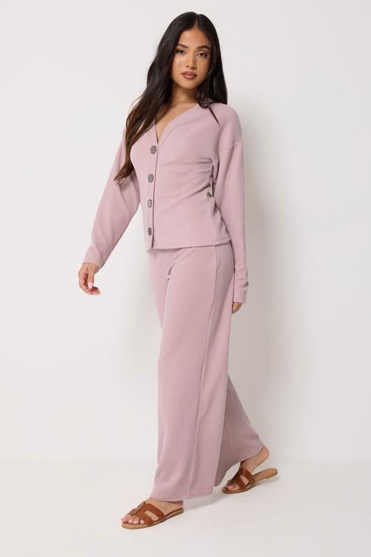 PixieGirl Petite Women's Set Pink Ribbed Top & Trousers | PixieGirl 1
