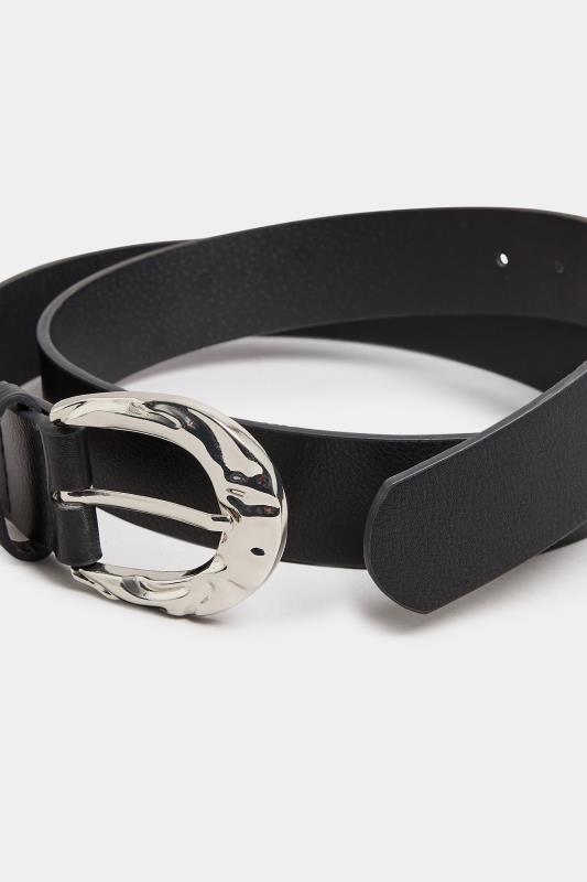 Black & Silver Textured Buckle Belt | Yours Clothing 3