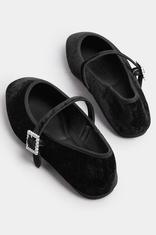 Black Velvet Diamante Buckle Mary Janes In Extra Wide EEE Fit | Yours Clothing 4