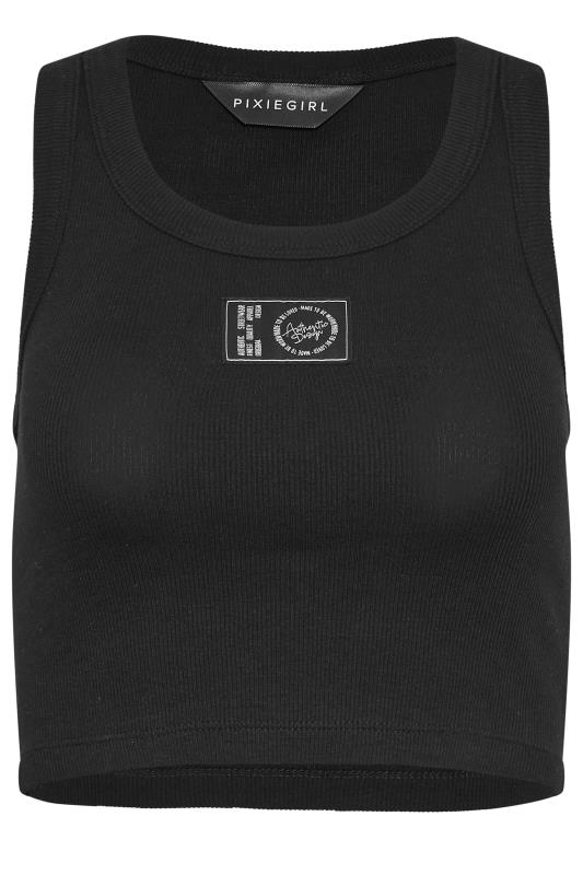 PixieGirl Petite Women's Black Badge Detail Ribbed Vest Top | PixieGirl 6