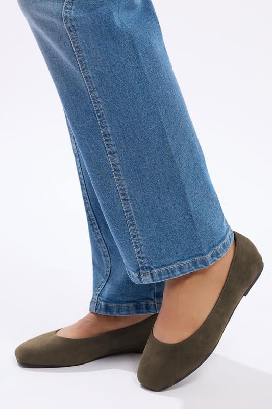 Plus Size  Yours Chocolate Brown Faux Suede Square Toe Ballet Pumps In Extra Wide EEE Fit