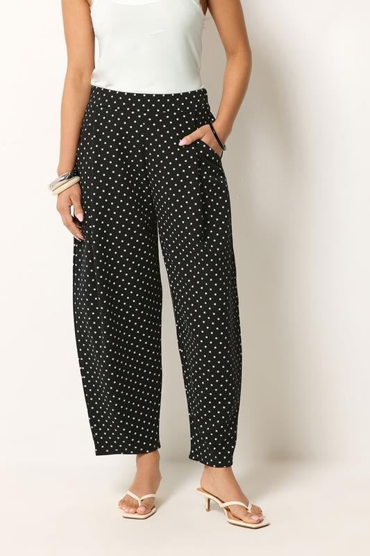 PixieGirl Petite Black Polka Dot Barrel Leg Trousers