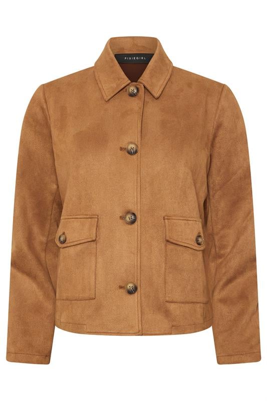 PixieGirl Petite Women's Camel Brown Suedette Patch Pocket Jacket | PixieGirl 5