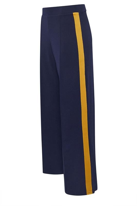PixieGirl Petite Women's Navy Blue & Yellow Side Stripe Trousers | PixieGirl 2