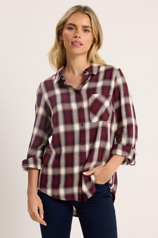  M&Co Petite Berry Red Check Shirt