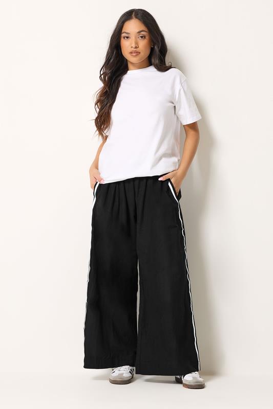  PixieGirl Petite Black Side Stripe Linen Wide Leg Trousers