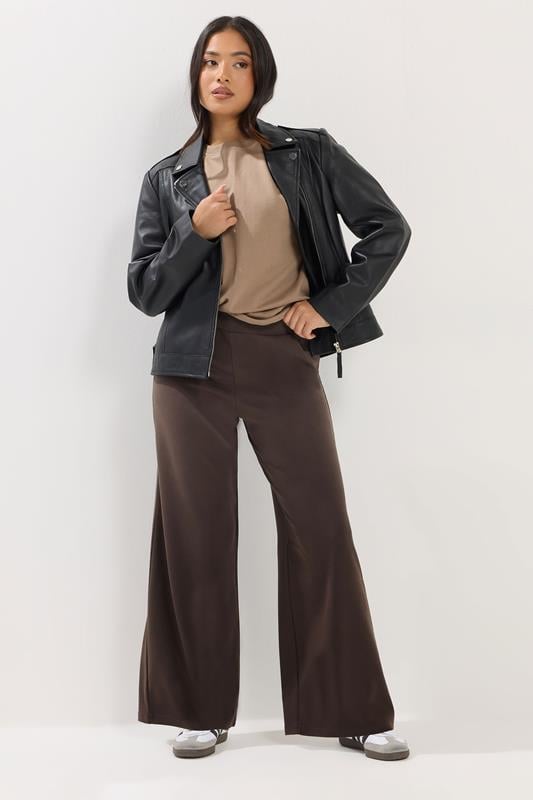  PixieGirl Petite Chocolate Brown Scuba Wide Leg Trousers