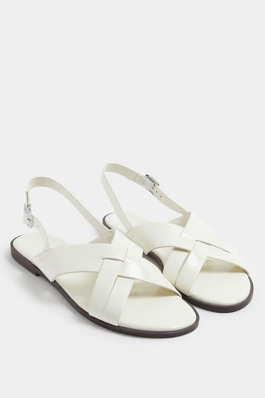 Plus Size  Yours White Faux Leather Cross Over Strap Sandals In Wide E Fit