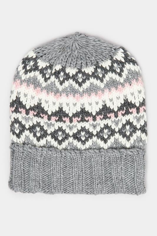 Grey Fairisle Beanie Hat | Yours Clothing 1