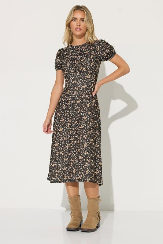 Petite  PixieGirl Petite Brown Ditsy Floral Tea Dress